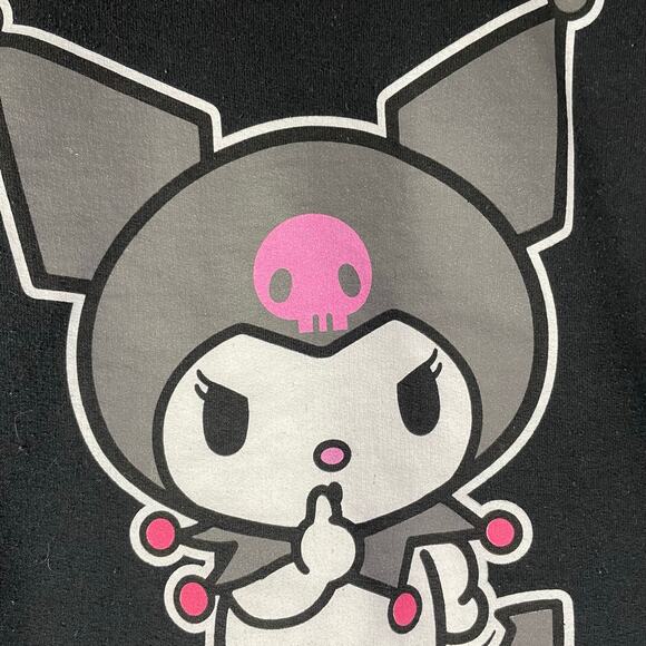 Kuromi‎ Sanrio Sweatshirt L Pink Skull Graphic Cozy Black Crewneck 2023 Bioworld - Picture 6 of 7